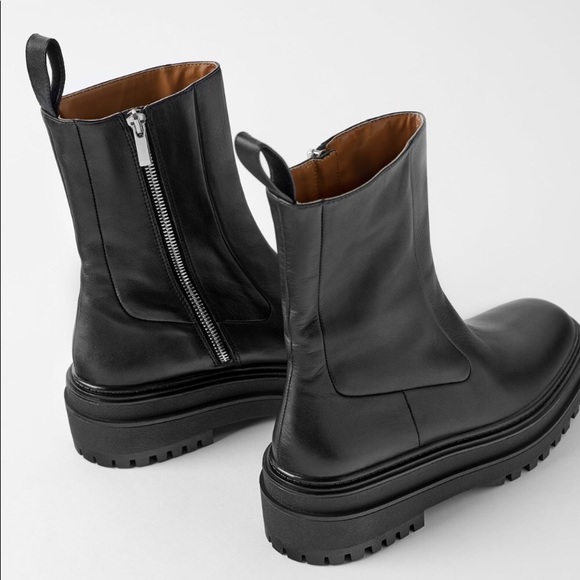 NWT Zara Leather Ankle Boots with Lug Soles - Picture 2 of 10